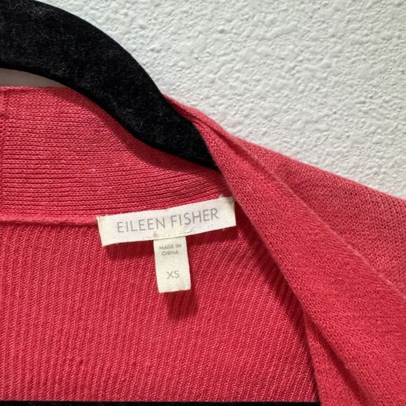 Eileen Fisher 100% Organic Linen Angled Front Cardigan Red Pink Womens XS Crop - Picture 3 of 7